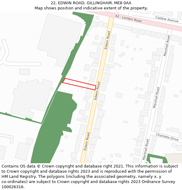 22, EDWIN ROAD, GILLINGHAM, ME8 0AA: Location map and indicative extent of plot