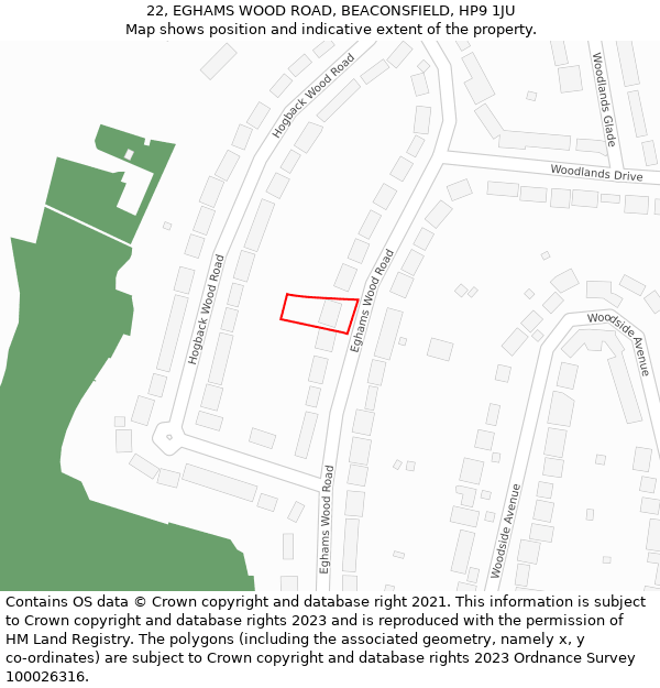 22, EGHAMS WOOD ROAD, BEACONSFIELD, HP9 1JU: Location map and indicative extent of plot