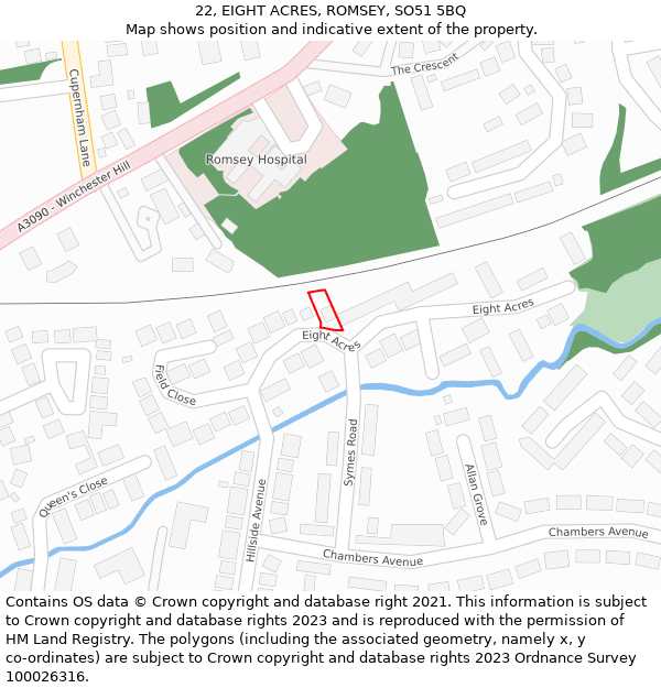 22, EIGHT ACRES, ROMSEY, SO51 5BQ: Location map and indicative extent of plot