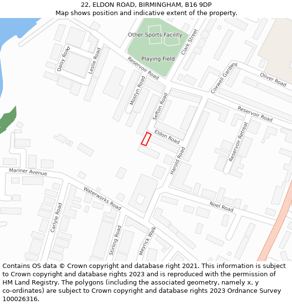 22, ELDON ROAD, BIRMINGHAM, B16 9DP: Location map and indicative extent of plot