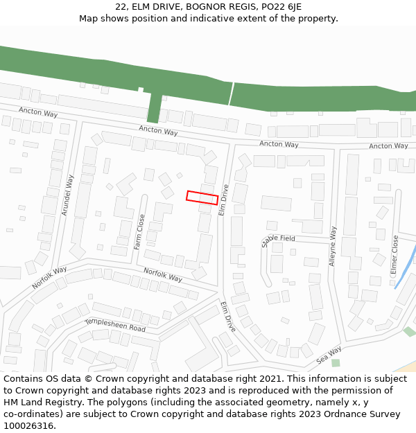 22, ELM DRIVE, BOGNOR REGIS, PO22 6JE: Location map and indicative extent of plot