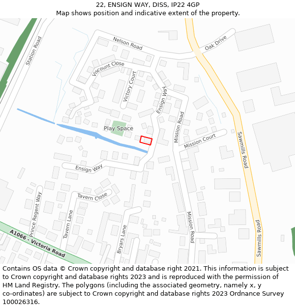 22, ENSIGN WAY, DISS, IP22 4GP: Location map and indicative extent of plot