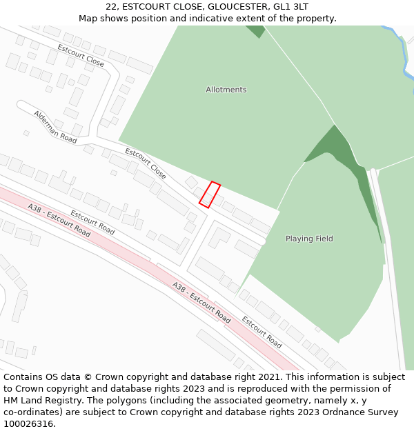 22, ESTCOURT CLOSE, GLOUCESTER, GL1 3LT: Location map and indicative extent of plot