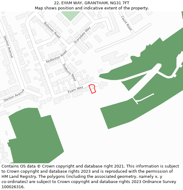 22, EYAM WAY, GRANTHAM, NG31 7FT: Location map and indicative extent of plot