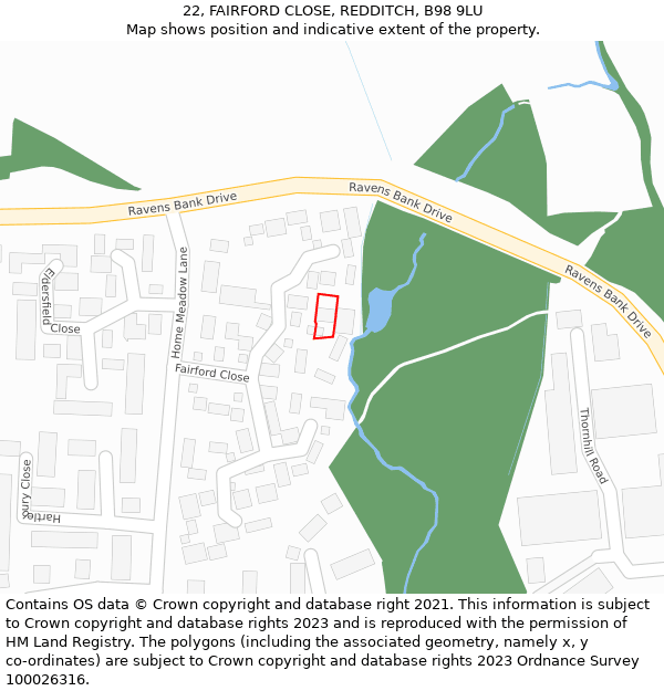 22, FAIRFORD CLOSE, REDDITCH, B98 9LU: Location map and indicative extent of plot