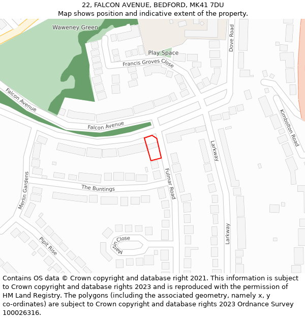 22, FALCON AVENUE, BEDFORD, MK41 7DU: Location map and indicative extent of plot