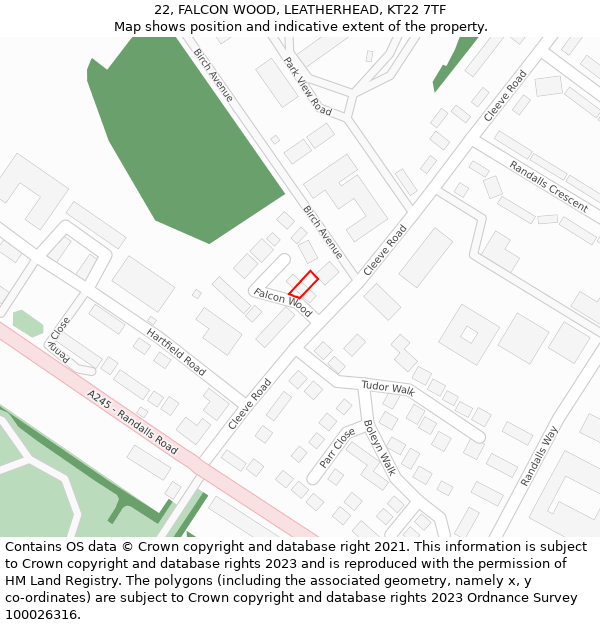 22, FALCON WOOD, LEATHERHEAD, KT22 7TF: Location map and indicative extent of plot