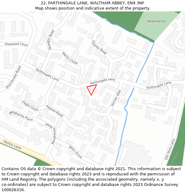 22, FARTHINGALE LANE, WALTHAM ABBEY, EN9 3NF: Location map and indicative extent of plot