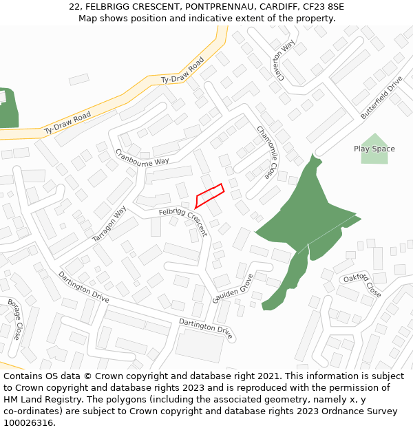 22, FELBRIGG CRESCENT, PONTPRENNAU, CARDIFF, CF23 8SE: Location map and indicative extent of plot