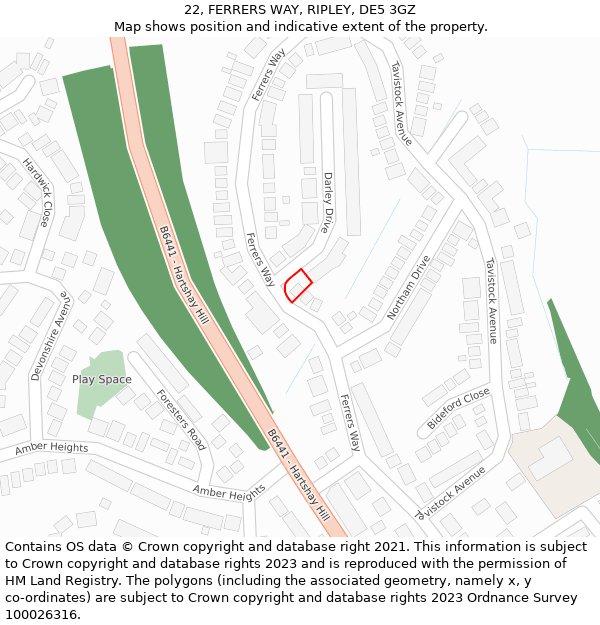 22, FERRERS WAY, RIPLEY, DE5 3GZ: Location map and indicative extent of plot