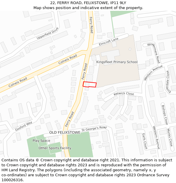 22, FERRY ROAD, FELIXSTOWE, IP11 9LY: Location map and indicative extent of plot