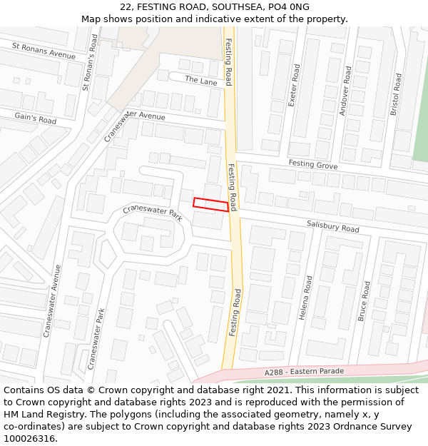 22, FESTING ROAD, SOUTHSEA, PO4 0NG: Location map and indicative extent of plot