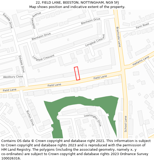 22, FIELD LANE, BEESTON, NOTTINGHAM, NG9 5FJ: Location map and indicative extent of plot