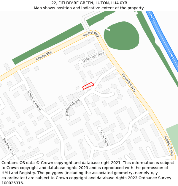 22, FIELDFARE GREEN, LUTON, LU4 0YB: Location map and indicative extent of plot