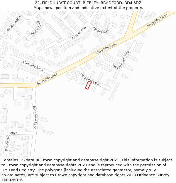 22, FIELDHURST COURT, BIERLEY, BRADFORD, BD4 6DZ: Location map and indicative extent of plot