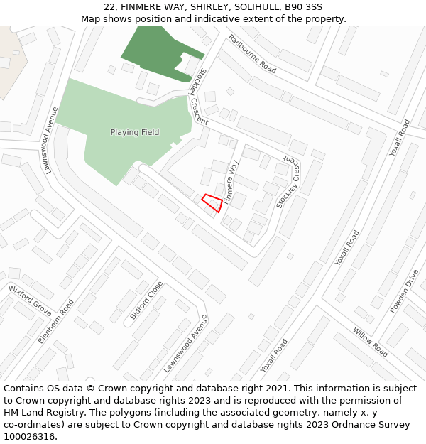 22, FINMERE WAY, SHIRLEY, SOLIHULL, B90 3SS: Location map and indicative extent of plot