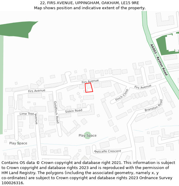 22, FIRS AVENUE, UPPINGHAM, OAKHAM, LE15 9RE: Location map and indicative extent of plot