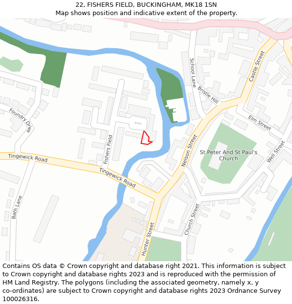 22, FISHERS FIELD, BUCKINGHAM, MK18 1SN: Location map and indicative extent of plot