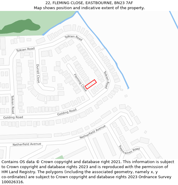 22, FLEMING CLOSE, EASTBOURNE, BN23 7AF: Location map and indicative extent of plot