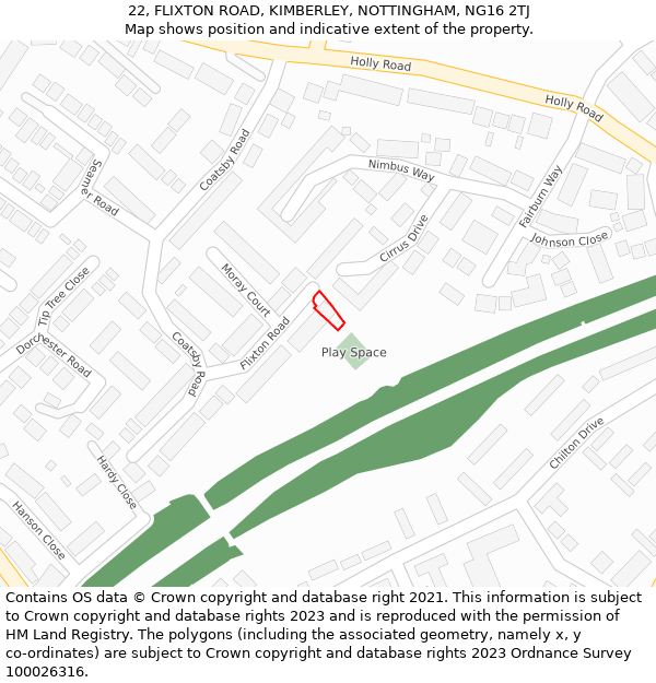 22, FLIXTON ROAD, KIMBERLEY, NOTTINGHAM, NG16 2TJ: Location map and indicative extent of plot