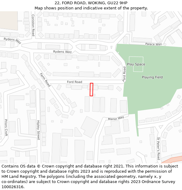 22, FORD ROAD, WOKING, GU22 9HP: Location map and indicative extent of plot