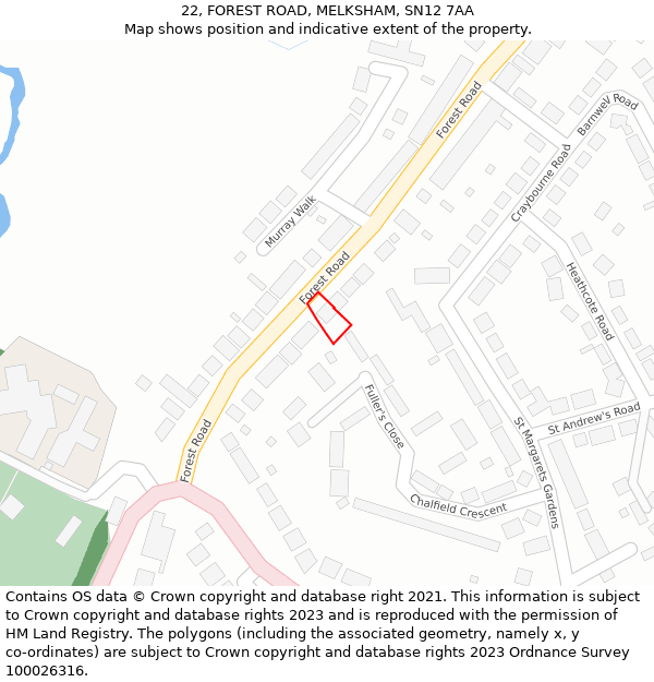 22, FOREST ROAD, MELKSHAM, SN12 7AA: Location map and indicative extent of plot