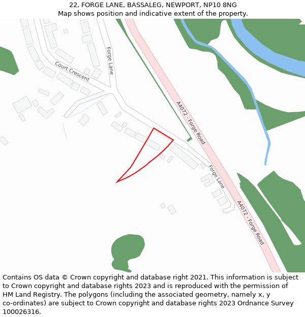 22, FORGE LANE, BASSALEG, NEWPORT, NP10 8NG: Location map and indicative extent of plot