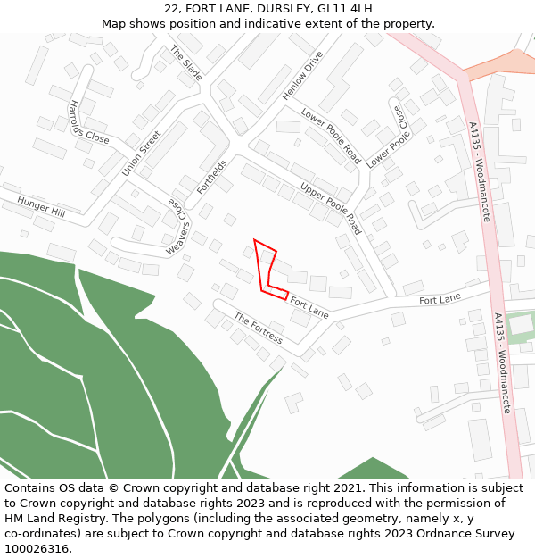 22, FORT LANE, DURSLEY, GL11 4LH: Location map and indicative extent of plot
