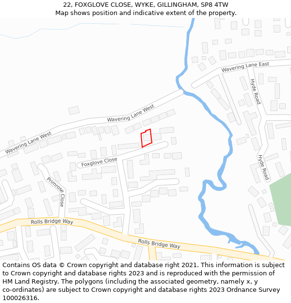 22, FOXGLOVE CLOSE, WYKE, GILLINGHAM, SP8 4TW: Location map and indicative extent of plot