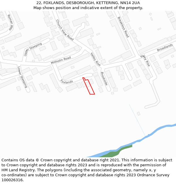 22, FOXLANDS, DESBOROUGH, KETTERING, NN14 2UA: Location map and indicative extent of plot