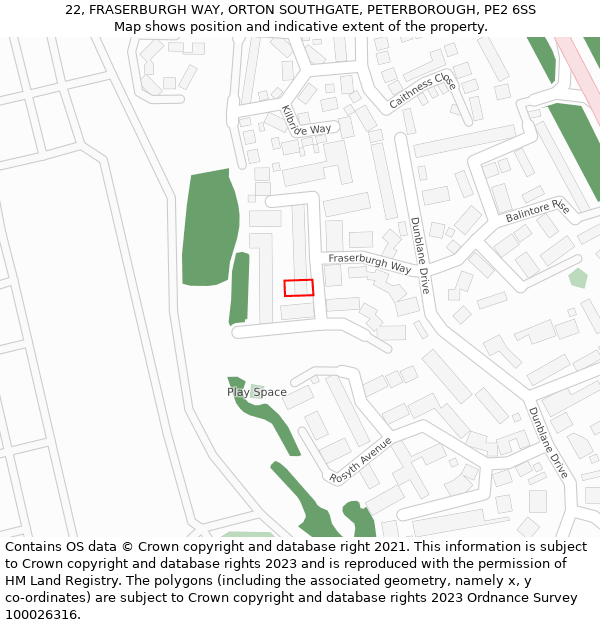 22, FRASERBURGH WAY, ORTON SOUTHGATE, PETERBOROUGH, PE2 6SS: Location map and indicative extent of plot