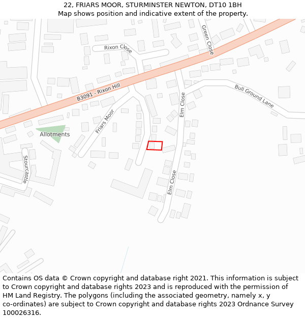 22, FRIARS MOOR, STURMINSTER NEWTON, DT10 1BH: Location map and indicative extent of plot