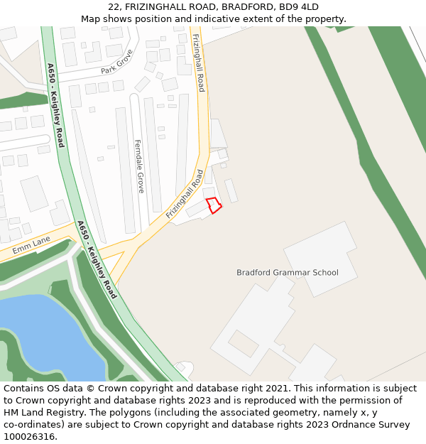 22, FRIZINGHALL ROAD, BRADFORD, BD9 4LD: Location map and indicative extent of plot