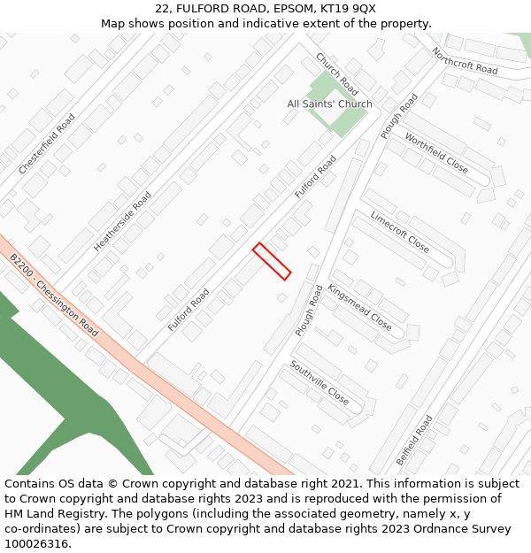 22, FULFORD ROAD, EPSOM, KT19 9QX: Location map and indicative extent of plot