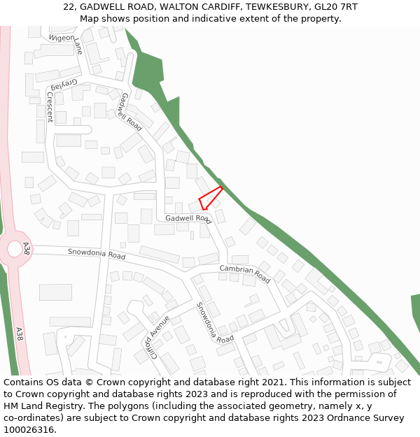 22, GADWELL ROAD, WALTON CARDIFF, TEWKESBURY, GL20 7RT: Location map and indicative extent of plot