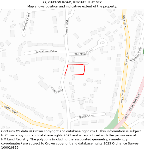 22, GATTON ROAD, REIGATE, RH2 0EX: Location map and indicative extent of plot