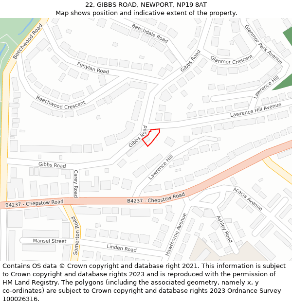 22, GIBBS ROAD, NEWPORT, NP19 8AT: Location map and indicative extent of plot
