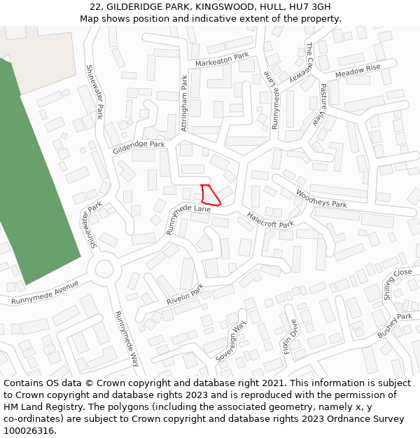 22, GILDERIDGE PARK, KINGSWOOD, HULL, HU7 3GH: Location map and indicative extent of plot