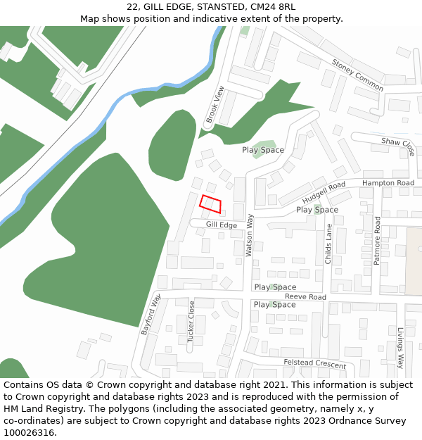 22, GILL EDGE, STANSTED, CM24 8RL: Location map and indicative extent of plot