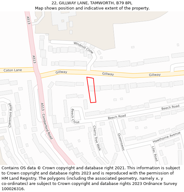22, GILLWAY LANE, TAMWORTH, B79 8PL: Location map and indicative extent of plot