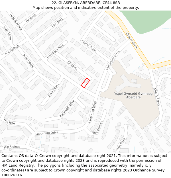 22, GLASFRYN, ABERDARE, CF44 8SB: Location map and indicative extent of plot