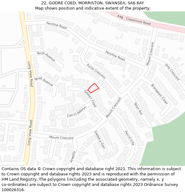 22, GODRE COED, MORRISTON, SWANSEA, SA6 6AY: Location map and indicative extent of plot