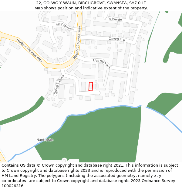 22, GOLWG Y WAUN, BIRCHGROVE, SWANSEA, SA7 0HE: Location map and indicative extent of plot