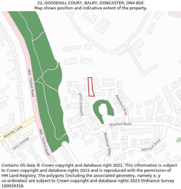 22, GOOSEHILL COURT, BALBY, DONCASTER, DN4 8SX: Location map and indicative extent of plot