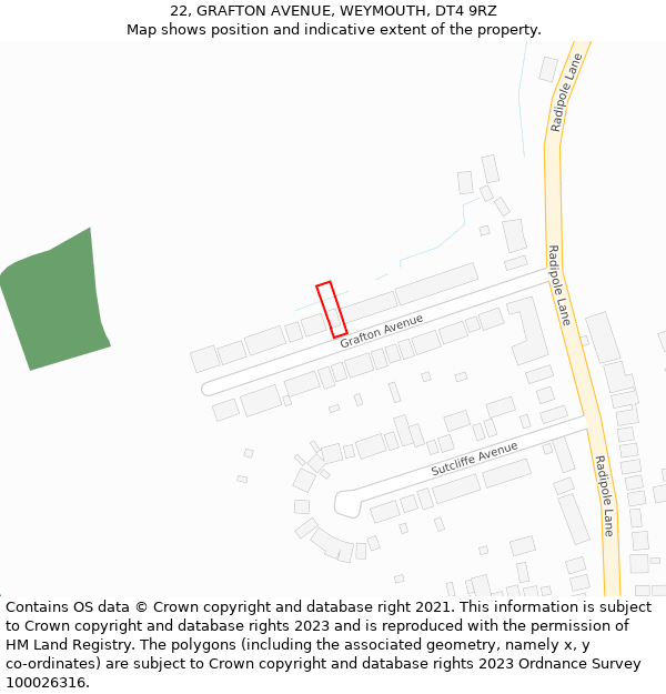 22, GRAFTON AVENUE, WEYMOUTH, DT4 9RZ: Location map and indicative extent of plot