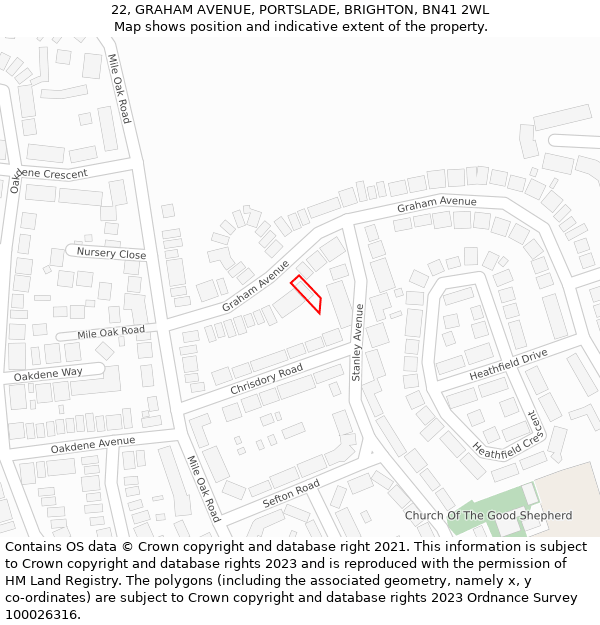 22, GRAHAM AVENUE, PORTSLADE, BRIGHTON, BN41 2WL: Location map and indicative extent of plot
