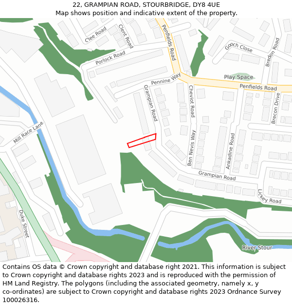 22, GRAMPIAN ROAD, STOURBRIDGE, DY8 4UE: Location map and indicative extent of plot