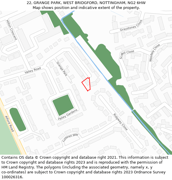 22, GRANGE PARK, WEST BRIDGFORD, NOTTINGHAM, NG2 6HW: Location map and indicative extent of plot