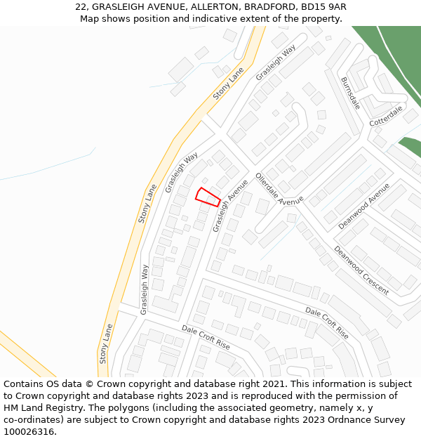 22, GRASLEIGH AVENUE, ALLERTON, BRADFORD, BD15 9AR: Location map and indicative extent of plot