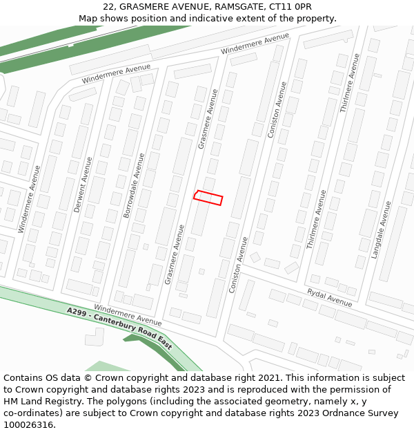 22, GRASMERE AVENUE, RAMSGATE, CT11 0PR: Location map and indicative extent of plot